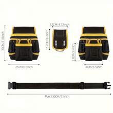 1件重型工具腰带，带26个口袋和130厘米可调节肩带 - 黑色工具收纳袋，适用于DIY项目、木工和家居装修，磁性工具架，实用设计 - 木匠、承包商和维修工的必备装备