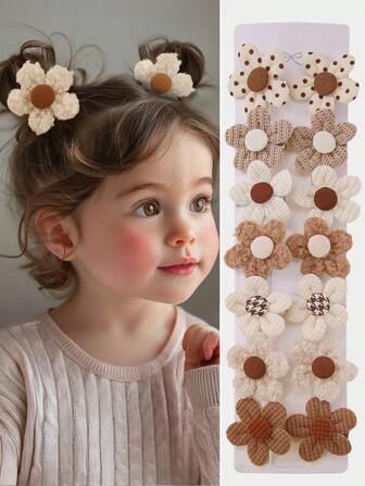 10 st/set hårspännen med plyschblommor för babyflickor, beige, höst/vinter, lämpliga för stranden, resor, fotografering, gör-det-själv-håraccessoarer, lugg