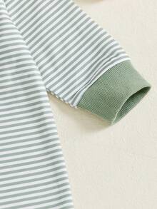 Baby Boy Thanksgiving Stripe Romper Casual Turkey Embroidery Long Sleeve Jumpsuit For Infant Toddler Cute Outfit - Green - View 5