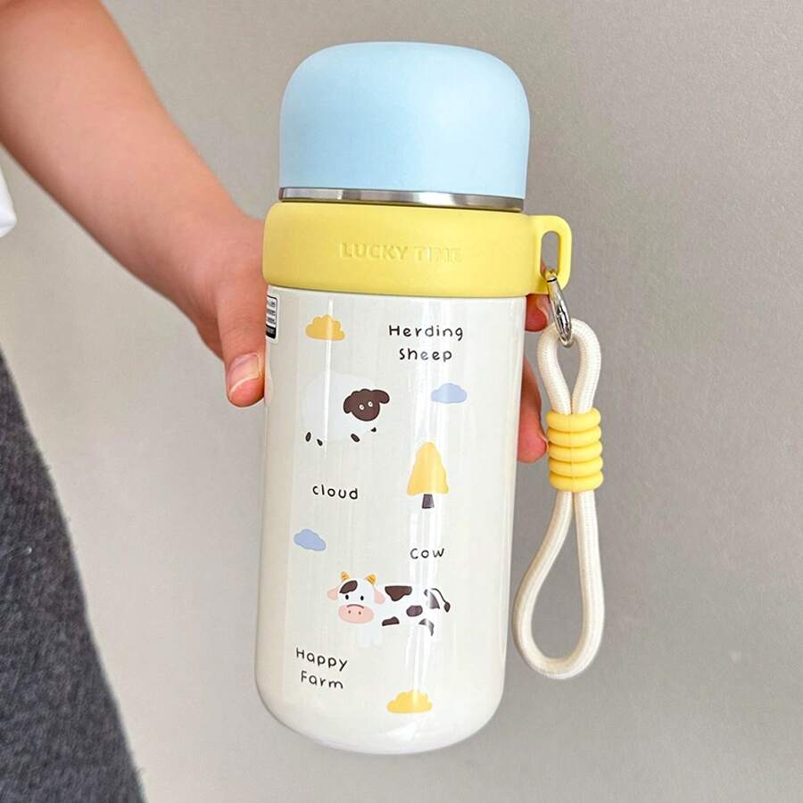 Dual-Purpose Insulated Cup With Strap, High-Quality Stainless Steel Portable Cup For Students - XDFY9525 (350ML) - Blue - View 1