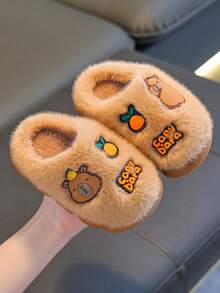 1 Pair Capi Pala Children's Slippers, Plush Indoor Home Slippers For Boys And Girls, Autumn/Winter