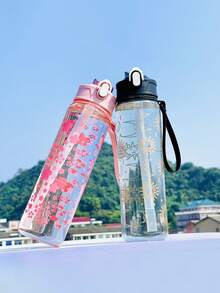 1pc Boy And Girl Summer Water Bottle Cartoon Flower Pattern, Kindergarten Cartoon Cute Sports Water Bottle - 800ml, Straw Cup, With Handle, Leak-Proof, Shock-Proof, Portable - Suitable For Travel, Outdoor Activities, Student Use - Perfect Children's Day And Graduation Season, The Best Gift For Children
