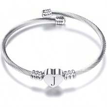 Silver Heart Initials Bracelet-A-Z Stainless Steel Engraved Charm Bracelet, Woman Jewelry Birthday Festival Gift - 銀 J - 查看 1