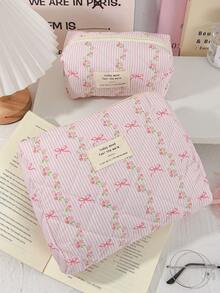 1 件/3 件可爱粉色花卉化妆包可爱蝴蝶结印花化妆品收纳包柔软面料化妆收纳包泡沫绗缝化妆包时尚粉色条纹印花化妆包大容量旅行洗漱包便携式化妆手提包拉链旅行必需品收纳包休闲化妆手拿包 - 粉色 - 查看 16