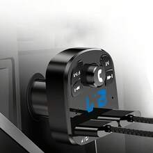 蓝牙5.0车载FM发射器免提车载套件，MP3调制器，3.1A双USB快速充电器，兼容苹果、iPad、安卓手机、笔记本电脑，小巧设计，随时随地高效充电 - 黑色 - 查看 9