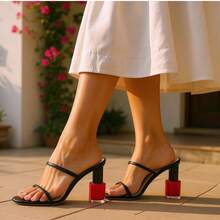 Women's Black Nail Polish Bottle Heel Mules | Patent Leather Open Toe Novelty Sandals - 黑色 - 查看 8