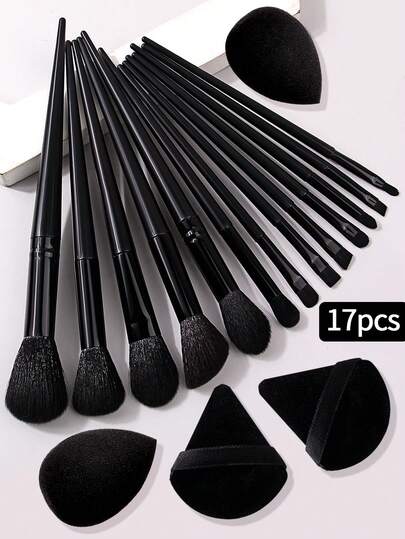 13pcs High Quality Makeup Brush Set, 4pcs Dual-Use Powder Puff And Sponge Egg, Portable Makeup Tools For Beginners