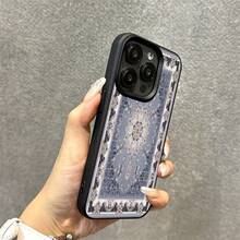 1pc Vintage Blue & Black Floral Pattern Full Screen TPU Phone Case Suitable For Apple/ Phones - Black - View 4