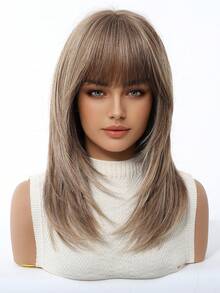 18 Inch Brown Layered Wig For Women Long Straight Wigs With Curtain Bangs, Synthetic High Density Heat Resistant Hair Wig For Daily Party,Natural Sexy Simple Casual Sports Preppy Cosplay Heat Resistant Fake Hair Or Holiday Party Everyday Wear,Halloween Christmas Gifts, Gifts For Girlfriends,Gifts For Girlfriends - 棕色 - 查看 4