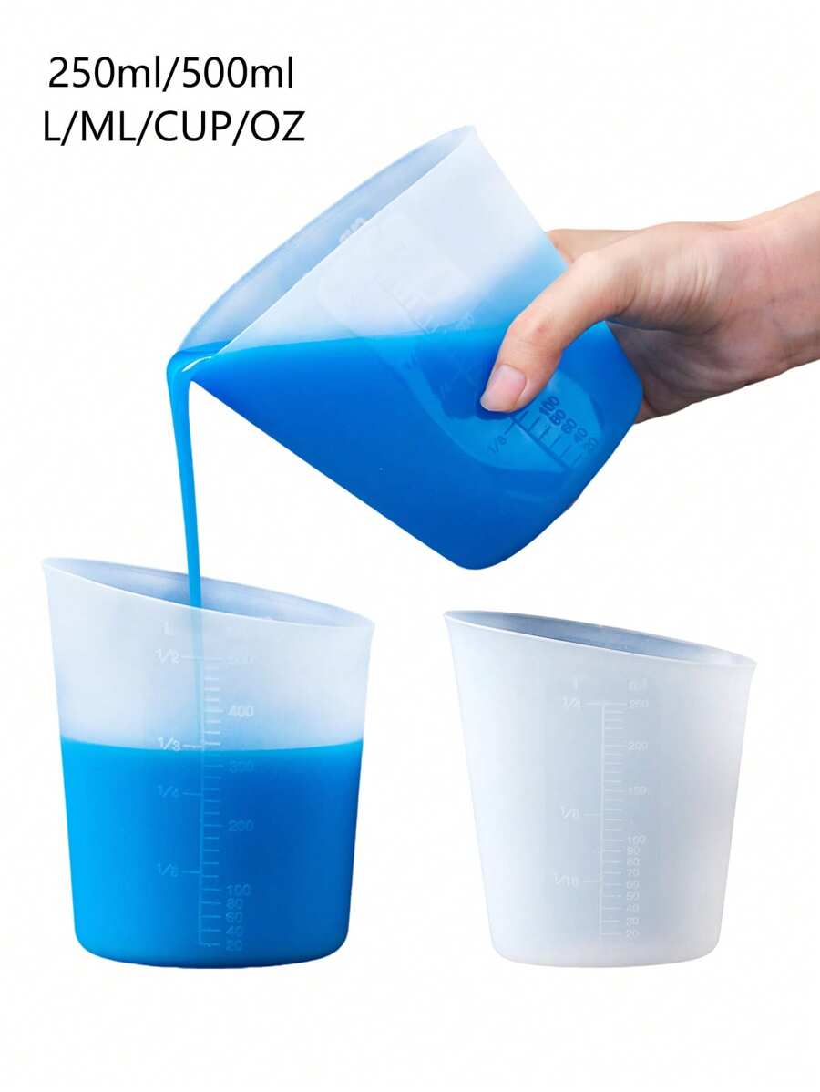硅胶量杯，硅胶可重复使用混合倾倒量杯，250ml/500ml，融化搅拌挤压倾倒量杯，易于清洁，适用于模具、珠宝、蜡烛制作 - Silicone Cup - 查看 1