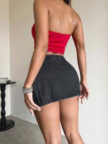 女士Y2k灰色低腰牛仔迷你裙休闲款 - 灰色 - 查看 6