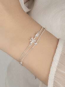 情人节丝带水钻花朵多层手链 - 玫瑰金 - 查看 5