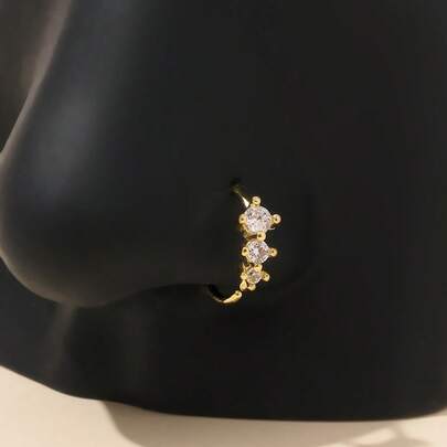 Nhẫn mũi Cubic Zirconia dành cho nữ, hợp kim đồng, sụn mềm tròn, khuyên mũi tai, trang sức cơ thể