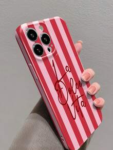 1 件简约双色条纹英文标语穿孔亮面细丝外壳全覆盖硬质手机壳兼容 11/12/13/14/15/16 Pro Max 防水防震防摔防刮 - 彩色 - 查看 5