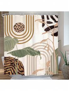 Boho Shower Curtain 66x72 Inch, Multi-Size, Abstract Retro Mid Century Shower Curtains For Bathroom Decor,Minimalist Tropical Modern Shower Curtain Set Home Decor With Hooks - A11-綠色 - 查看 1