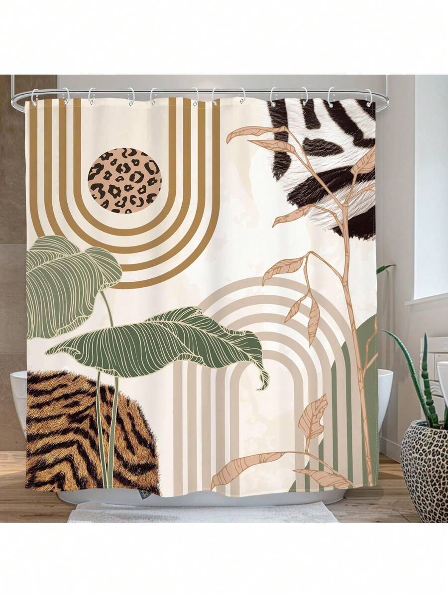 Boho Shower Curtain 66x72 Inch, Multi-Size, Abstract Retro Mid Century Shower Curtains For Bathroom Decor,Minimalist Tropical Modern Shower Curtain Set Home Decor With Hooks - A11-綠色 - 查看 1