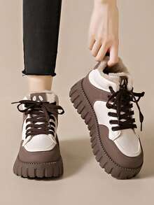 女士厚底保暖内衬休闲雪地靴，适合冬季 - 棕色 - 查看 8