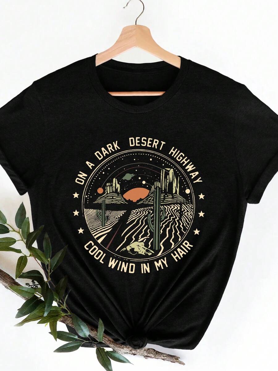Women's Casual Short Sleeve Round Neck T-Shirt - 黑色 - 查看 1