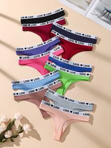 12pcs/Set Women's Contrast Color Sexy Bikini Thong Panties, Stretchy Cotton Sports Shorts Underwear - Multicolor - View 5
