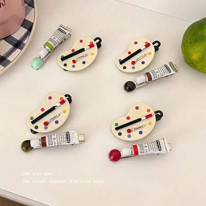2pcs Realistic Stationery Palette Clip, Cute Girl Bangs Hair Clip, Art Student Gift Hair Accessory, Funny Painting Palette Clip, Claw Clips, Hair Claws, Clips For Hair, Hair Slide, Hair Barrettes, Alligator Hair Clip