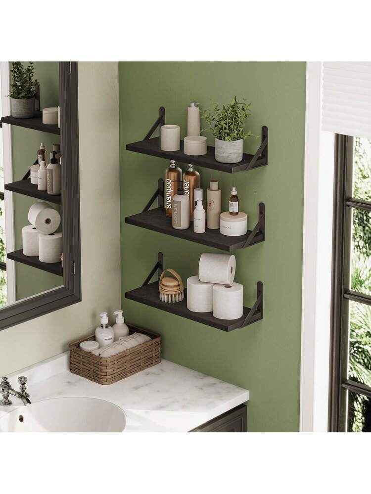 Floating Wall Shelves, Wall Shelves, Suitable For Living Room, Bathroom, Bedroom, Kitchen, Home Decor, Bedroom Wall Shelves, Wall Mounted Racks, For Wall Storage, Display Rustic Style Wood Racks Suitable For Books, Plants, Bathroom, Kitchen, Living Room Corner Racks, Floating Shelves, Rustic Wood Racks, Wall Mounted Shelves, Suitable For Bathroom Decor, Bedroom, Living Room And Plants - Multicolor - View 12