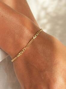 定制多品牌手链，个性化 1-4 个名字手链，儿童名字手链，情侣名字手链，个性化不锈钢可调节串饰手链，定制黄金品牌珠宝情侣纪念礼物生日礼物，时尚，秋季时尚，复古，男女通用，简约，休闲，时尚定制，个性化