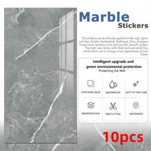 10 Pcs Self-Adhesive Marble Tiles Sticker Stick On Wall Floor Kitchen Bathroom,Waterproof & Moisture-Proof,Renovation Stickers Peel Wall Panels,Wall Paper Bath Rug Floor Carpet Bathroom Decor Summer Bathroom Accessories - Monet Gray - View 3