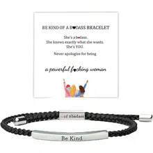 Pulsera de tubo Let Them para mujer, pulsera de motivación de autoestima, ajustable, cuerda trenzada hecha a mano, pulsera grabada, de acero inoxidable para mi hija, joyería inspiradora regalo para - Rosa y plata rudos - Ver 10