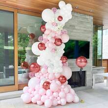 33 pezzi Palloncini rosa e bianchi, set di palloncini in lattice da 10/12 pollici rosa, bianchi e rosso metallizzato glitterato, adatti per feste di compleanno di ragazze e donne, festa di nascità, addio al nubilato, matrimonio, anniversario, festa di fidanzamento - Multicolore - Visualizzare 6