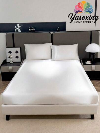 3 st enfärgat vitt satinlakanset simulerat sidenlakanset med 1 st. lakan + 2 st. örngott utan fyllning, modernt mjukt sängkläderset för hushåll, lakan djupa fickor upp till 13,8 tum satinörngott, mjukt andningsbart skrynkelfritt bättre för sömn, lyxig hotellstil, present till mamma pappa vän sovsal sängkläder ryggskola sängkläder