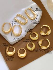 Set de 5 pares de pendientes de aro de lujo de aleación minimalista francés de moda y único para mujeres - Amarillo Oro - Ver 3