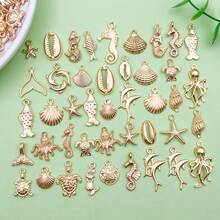 50 件随机混合 KC 金色海洋生物海星饰品散装夏季珠宝项链耳环手链制作 DIY 工艺配件 - 金色 - 查看 5