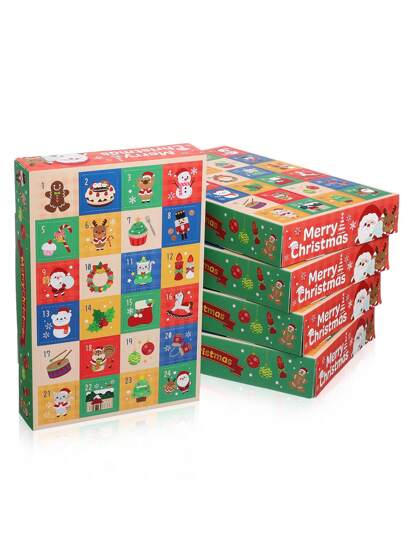 Caixa de presente de Natal com 5 peças, calendário de contagem regressiva de 24 dias, calendário do advento, caixa de presente com design criativo de grade de 12 e 24, atmosfera de Natal, experiência divertida de desempacotamento interativo, caixa de presente de véspera de Natal, adequada para decoração de festas de Natal e cenários de troca de presentes
