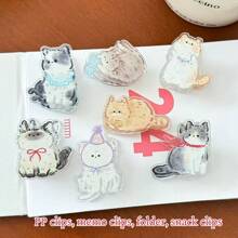 2/4/7件可爱卡通猫咪便签夹，优质双面亚克力/PP猫咪便签夹，适用于整理文件、相册、零食袋、墙面装饰和试卷 - 彩色 - 查看 3