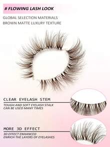 Asiteo 7对棕色猫眼假睫毛，仿貂毛材质，透明睫毛柄，轻盈蓬松，打造自然妆效，透明睫毛柄，日常佩戴，整条假睫毛，化妆工具，假睫毛，睫毛 - 眼尾拉長款 - 查看 5