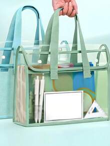 Questa borsa portadocumenti di grandi dimensioni, portatile, trasparente e impermeabile è realizzata in materiale PVC autoadesivo e presenta un design espandibile. È adatta a varie occasioni, come Ringraziamento, Ognissanti, matrimoni, anniversari e per gli studenti. Può essere utilizzata per riporre forniture per ufficio, libri, cosmetici, prodotti per la cura della pelle e altro ancora.