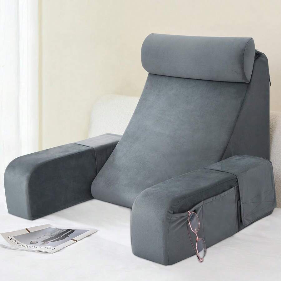 ENITYA Reading Pillow Sitting In Bed Adult, 19 Back Support Pillow Bed Sitting Up, Backrest Cushion Reclining,Gaming,Resting,Watching TV In Couch Or Floor, Wedge With Arms, Medium()