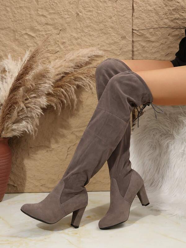 Nuevas botas altas para mujer de otoño/invierno, botas elásticas sobre la rodilla, botas altas con tacón grueso y ajuste delgado, zapatos de moda con tacón alto en negro, gris, rojo