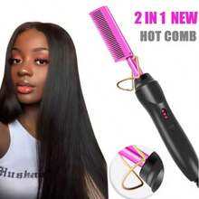 2 In 1 Electric Hot Heating Comb Hair Straightener Curler Wet Dry Hair Iron Straightening Brush Hair Styling Tool