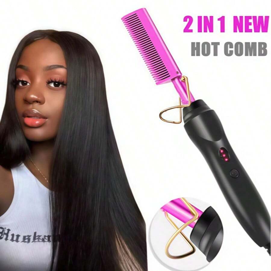 2 In 1 Electric Hot Heating Comb Hair Straightener Curler Wet Dry Hair Iron Straightening Brush Hair Styling Tool