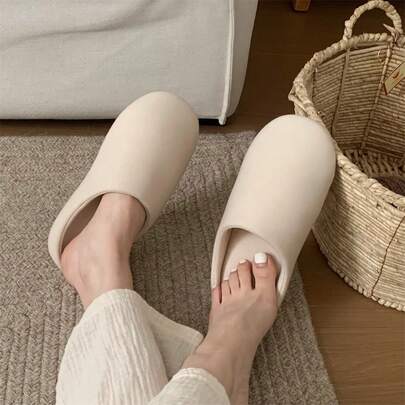 XIXITIAO 1双简约风格男女通用家居拖鞋，纯色静音软底鞋，复古艺术设计，透气室内套脚休闲家居鞋