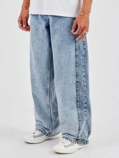 Vintage American Style Loose Straight Leg Jeans For Men, Casual Pants For Autumn