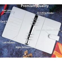 A5 PU Leather Binder Cover With Magnetic Buckle Closure, 6 Ring Personal Notebook For Organizing Planner Refill Pages, Photo Card Sleeves, Multi-Functional Card Collector-826103 - 白色 - 查看 4