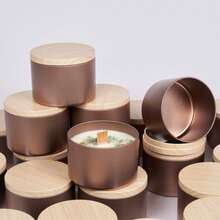 49pcs Rose Golden Metal Candle Jar Set With Tin Wood Grain Lids 4oz - Fashionable Portable DIY Candle Making And Storage Containers, Suitable For Easter, Thanksgiving, Christmas Gifts, Candle Making Supplies,Includes 6 Empty Candle Jars, 6 Candle Holders, 17 Candle Wicks And 20 Stickers - Rose Gold - View 5