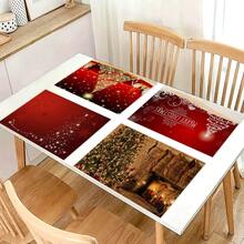 4 piezas de manteles individuales decorativos navideños, manteles individuales rectangulares tejidos antideslizantes de poliéster lavables a máquina, adecuados para la cocina, el comedor, la decoración del hogar y la decoración de fiestas.