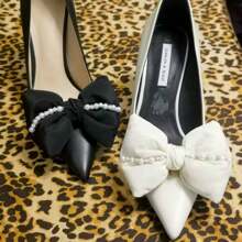 1 Par de Clipes de Sapato com Laço Elegante e Pérola de Strass, Acessórios de Sapato DIY para Festa, Todas as Estações