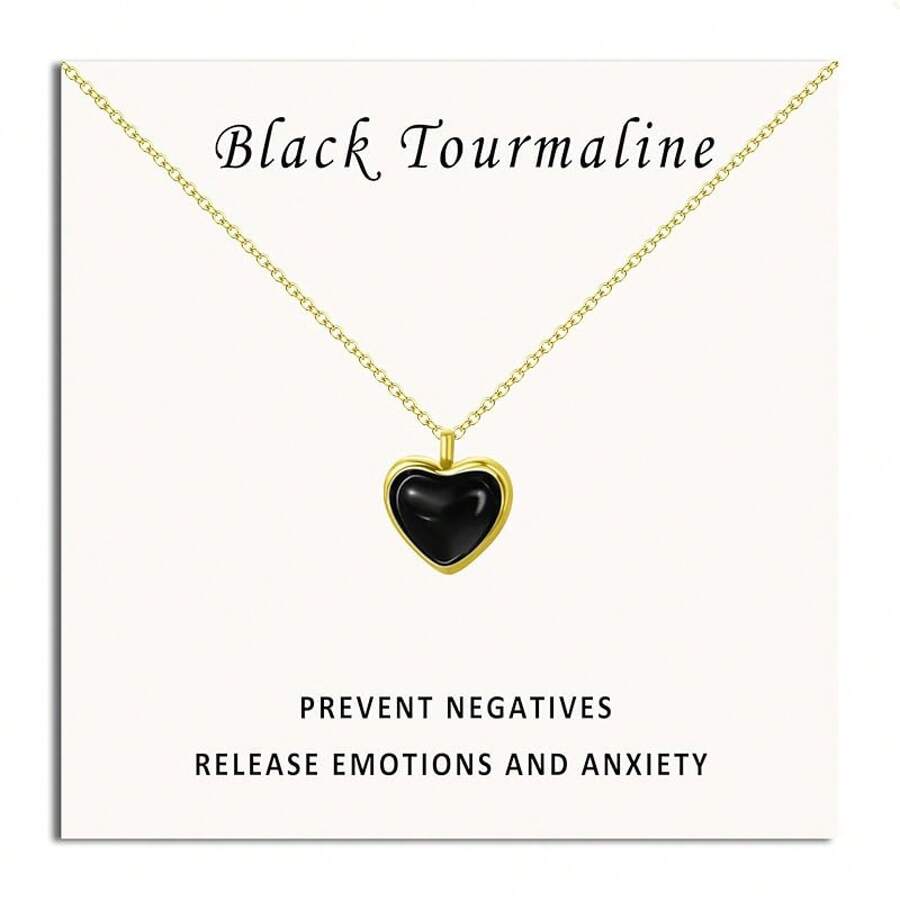 SmileBelle Black Heart Necklace Women, Black Black Tourmaline Necklace As Birthday Gifts Her, Black Handmade Jewelry Silver Heart Pendant Necklace Teen As Tendy Jewelry - Vàng - Xem 1