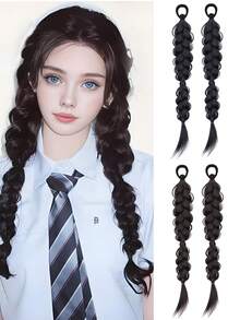 假发女马尾辫仿真发学院风蓬松纹理双辫子新中式假发马尾 - 彩色 - 查看 2