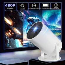 Wireless Projector With Built-In Speaker, WIFI Connection Video Projector, Screen Mirroring, Keystone Correction, Compatible With 1080P, Supports Audio, Image, Video, Suitable For Smartphones, Laptops, Home Theater And Outdoor Camping - White - View 3