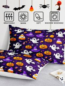 2/3pcs Multi-Color Synthetic Fiber Halloween Pumpkin & Ghost Eye Print Set - Multicolor - View 5